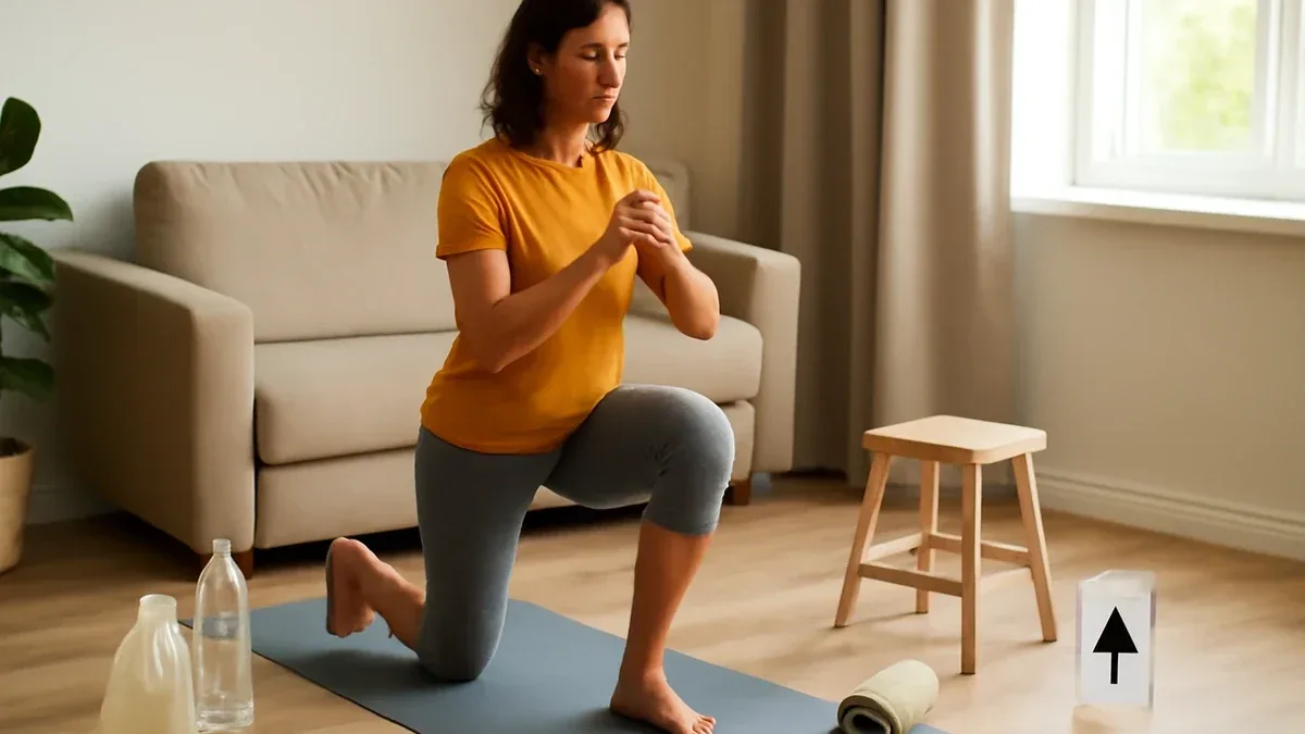 Affondo basso nello yoga: varianti con una coperta sotto il ginocchio